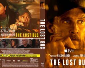 Front cover for The Lost Bus on TV+, featuring a man with a cap in a warm, close-up portrait and the title The Lost Bus.