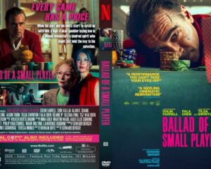 Front cover of Ballad of a Small Player DVD: Colin Farrell at a poker table with chips, pink title text, and neon accents; dramatic promotional art.