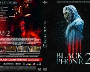Front and back cover of the Black Phone 2 DVD: left panel with red-hued scenes of characters, right panel shows a ghostly blue figure and the title 'BLACK PHONE 2'