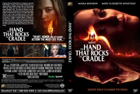 Front and back DVD cover for 'A Hand That Rocks the Cradle' showing a woman's face against a fiery background; includes title text on front and synopsis on back with small images.