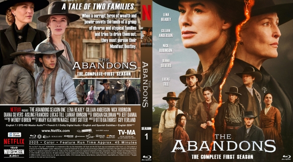 Cover art for The Abandons: Complete First Season, frontier family drama with women in hats and men in period attire; Netflix branding visible.