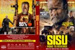 Movie poster for Sisu: Road to Revenge, featuring an intense close-up of a rugged man with a beard and a gun, with bold yellow title against a fiery backdrop.