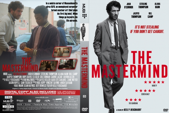 Front cover: A grayscale suited man walking, bold red 'THE MASTERMIND' title dominates the right side with star ratings on a light background.