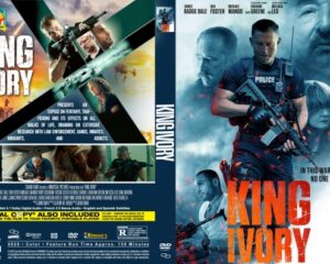 Front cover of the DVD 'King Ivory': action collage with soldiers, a bright orange title, and a blue background.