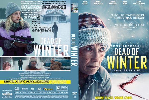 Front cover: Close-up of a smiling woman in a knit hat holding a rifle with a snowy background and the title Dead of Winter above.