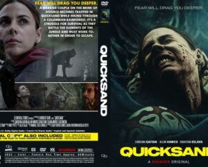 DVD cover for Quicksand: left panel collage of characters with a synopsis, right panel a distressed woman against a dark backdrop with the bold yellow title QUICKSAND.