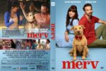 Two-sided DVD cover for the film Merv: front shows a golden dog with a smiling couple on a blue background; back features a collage of scenes and the overview text.