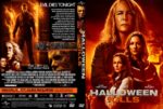 Front and back DVD cover for Halloween Kills, with a fiery orange background, main characters depicted, and bold title 'HALLOWEEN KILLS' on the front; back includes cast info and tagline 'EVIL DIES TONIGHT'