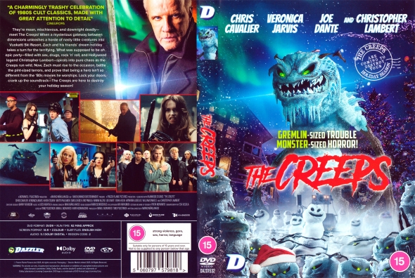 Front cover of The Creeps DVD/Blu-ray: neon space-horror art with a blue dragon monster and snow creatures, red stylized title.