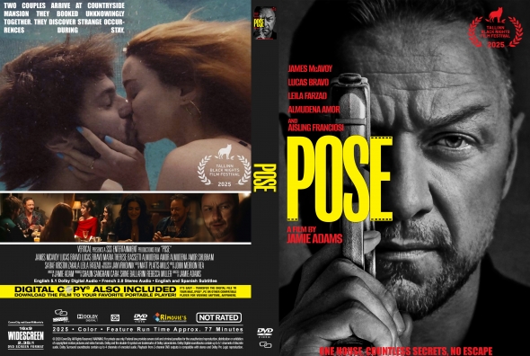 Two-film DVD cover: left side features a collage with a kissing couple and movie stills; right side shows a black-and-white poster with a close-up of a man's face and the word POSE in large yellow letters.