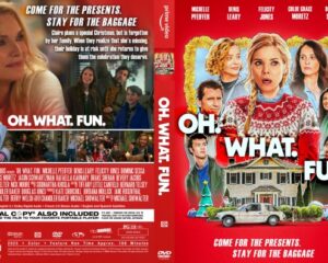 DVD cover for Oh, What Fun! with a bright red background, featuring people in festive attire and bold white title text.