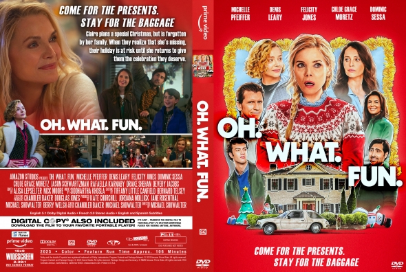 DVD cover for Oh, What Fun! with a bright red background, featuring people in festive attire and bold white title text.