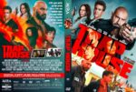 DVD cover for Trap House with a group of criminals, bold red 'TRAP HOUSE' title and fiery left side against a teal/blue background.