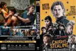 Dual-film DVD cover: left back cover with a barroom collage, right yellow poster for 'Caught Stealing' starring Austin Butler.