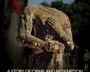Movie poster for LOOT: A story of crime and redemption, featuring a moss-covered statue with hands crossed over its face.