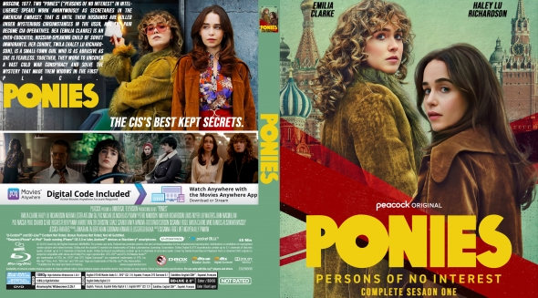 Ponies: Persons of No Interest Blu-ray cover featuring two women in brown coats and a bold yellow title.