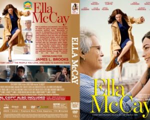 DVD cover for Ella McKay: a woman in a tan coat leaps above a city scene with the film title in gold letters.