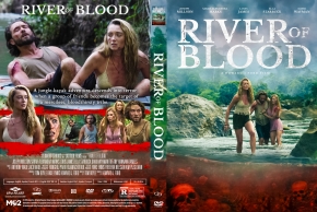 Double-sided DVD cover for River of Blood: front shows a couple by a river with the bold title; back features scene collages, synopsis, and red-tinted skull imagery.