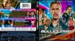 Front Blu-ray cover for Bullet Train with neon cityscape and a central rugged man in a suit; ensemble cast imagery and bold title.