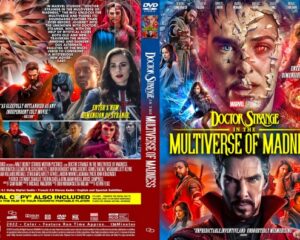 Front and back cover of Doctor Strange in the Multiverse of Madness DVD, featuring a character collage and bold title art.