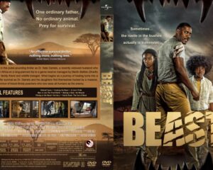 Beast DVD cover: a man and two children stand back-to-back in a savanna setting, with a jagged frame and a bold BEAST title.