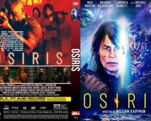 DVD cover for Osiris: front shows a man with a glowing blue lightsaber against a space backdrop; back features cast stills and credits while the spine reads OSIRIS.