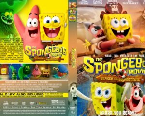 Front and back DVD cover for The SpongeBob Movie: Search for SquarePants, with SpongeBob, Patrick, and friends in bright pirate-themed art.