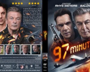 Front cover of the action thriller 97 Minutes: two men with guns, fiery explosions, and a bold orange title.