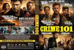 Front-and-back Crime 101 DVD cover with ensemble cast, bold yellow title, and city sunset background.