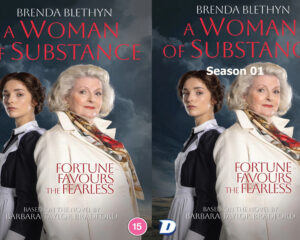 Two women, a younger and an older, pose on a dramatic cover titled 'A Woman of Substance' with a stormy sky background and the subtitle 'Fortune Favors the Fearless'.
