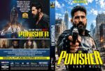 Double-sided Punisher DVD cover: front shows a bearded man with a gun against a city skyline and a bold yellow Punisher title; back features action scenes and a row of character images.