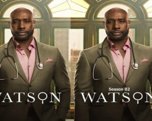 Promotional poster of a doctor in a blazer with a stethoscope; text shows ‘Watson’ and ‘Season 02’.
