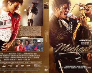 DVD cover for the film Michael, featuring two singers on stage and the stylized title; back cover shows stills, synopsis, and credits.
