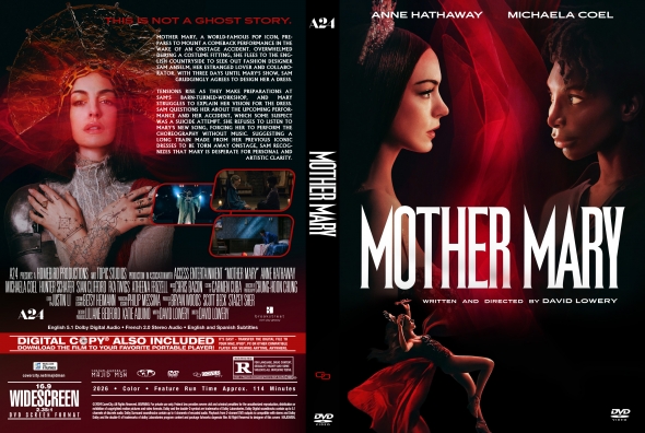 Front and back DVD cover for 'Mother Mary': two women in profile against a dark red backdrop; bold white title dominates the front.