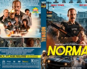 Movie cover for 'Normal' featuring a sheriff with a rifle in a smoky action scene and a neon-yellow title.