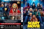 DVD cover for Scary Movie; front shows a group of costumed characters with a bold yellow title, and the back features the tagline 'Every line will be crossed' with cast and info.