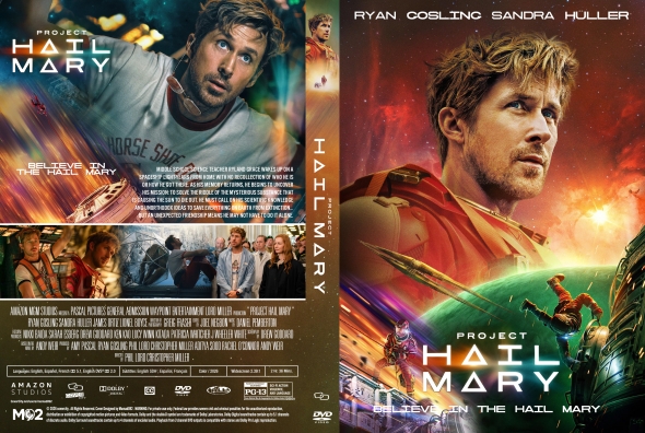 Front cover: Project Hail Mary movie poster with an astronaut in an orange suit, space backdrop, Earth glow, and the title prominently displayed.