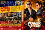 Front and back of a 'Power Ballad' DVD case: front shows two men in leather jackets with sunglasses amid fiery flames and a bold white title; back features a collage of scenes from the film and a yellow title banner.