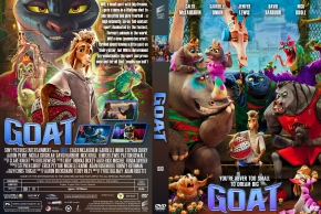 Colorful DVD cover for GOAT with a central goat character among a crowd of animals and humans, bold GOAT title.