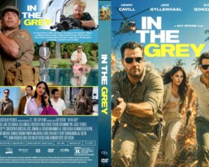 DVD cover for In the Grey: three men running through smoke with a rugged outdoor backdrop and the blue-yellow title 'In the Grey' front and center.