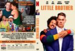 Poster for Netflix film 'Little Brother' featuring two men hugging, with the bold orange title on the right side and cast names above.