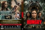 DVD cover for the horror film Hungry: front shows terrified survivors in murky water facing a giant hippo-like monster; spine reads HUNGRY; back side includes synopsis and cast