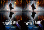 Noir-dressed man walking down a misty city street with a vintage car and 'prime original' logo, poster for Spider-Noir.