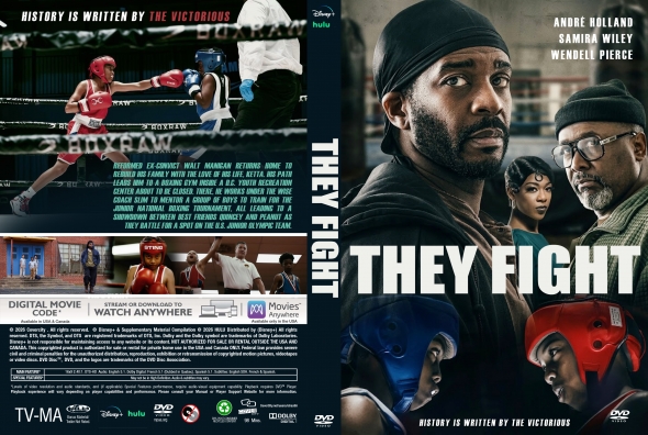 Front cover of the movie THEY FIGHT showing a serious man wearing a head wrap and two boxers in the foreground, bold white title THEY FIGHT, and cast/brand text at the top and bottom.