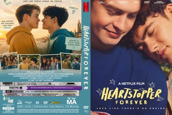 Heartstopper Forever Netflix film cover showing two boys cuddling, with the film title and Netflix branding visible.