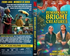 Front cover of the Remarkably Bright Creatures DVD: two people sit in an underwater scene with a bright yellow title above them.