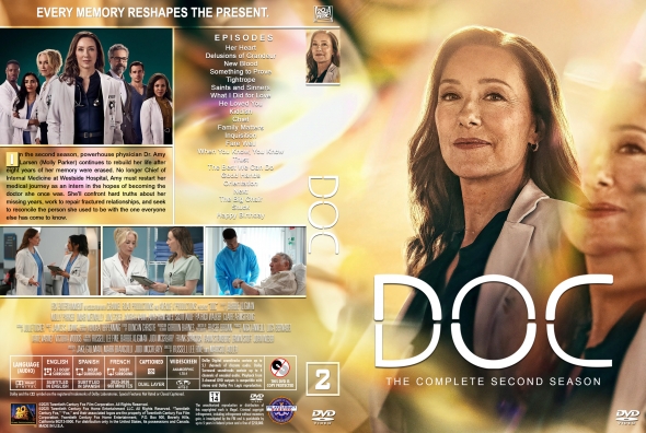 DVD cover for Doc: The Complete Second Season, featuring a smiling female doctor on a golden background with cast photos and the title DOC.