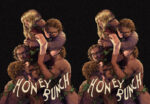 Artwork of multiple people embracing, ivy wrapping around them, dark background, mirrored sides composition resembling a poster.