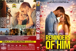 Front cover of the Reminders of Him DVD: a couple kissing with a bright yellow title on a pink background.
