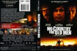 Front and back DVD cover for No Country for Old Men; front shows close-up faces against a dark desert background, back lists synopsis, cast, and barcodes.
